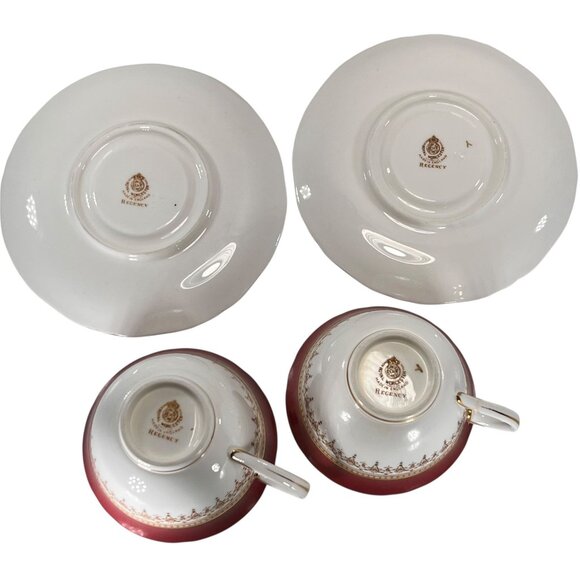 Vtg Royal Worcester Red Regency Tea Cup Saucer Set Of 2 Gold Trim England - Picture 9 of 15